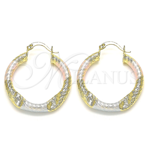 Oro Laminado Medium Hoop, Gold Filled Style Diamond Cutting Finish, Tricolor, 02.170.0391.30