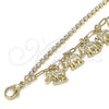 Oro Laminado Charm Anklet , Gold Filled Style Elephant and Paperclip Design, with White Crystal, Polished, Golden Finish, 03.372.0008.10 (03 MM Thickness, 10 Inches Length)