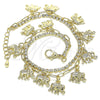Oro Laminado Charm Anklet , Gold Filled Style Elephant and Paperclip Design, with White Crystal, Polished, Golden Finish, 03.372.0008.10 (03 MM Thickness, 10 Inches Length)