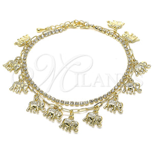 Gold Filled Anklet — Charm Anklet Elephant and Paperclip Design with White — main product view — SKU 143311 | Oro Laminado tobillera — Charm Anklet Elephant and Paperclip diseño with blanco — SKU 143311
