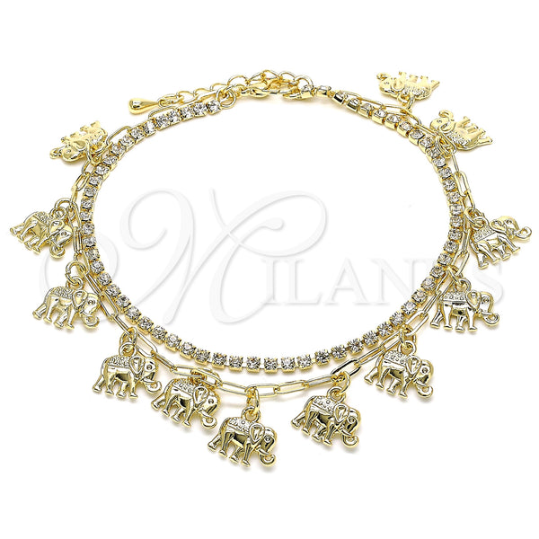 Gold Filled Anklet — Charm Anklet Elephant and Paperclip Design with White — main product view — SKU 143311 | Oro Laminado tobillera — Charm Anklet Elephant and Paperclip diseño with blanco — SKU 143311