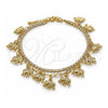 Oro Laminado Charm Anklet , Gold Filled Style Elephant and Paperclip Design, with White Crystal, Polished, Golden Finish, 03.372.0008.10 (03 MM Thickness, 10 Inches Length)