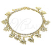Oro Laminado Charm Anklet , Gold Filled Style Elephant and Paperclip Design, with White Crystal, Polished, Golden Finish, 03.372.0008.10 (03 MM Thickness, 10 Inches Length)