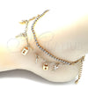 Oro Laminado Charm Anklet , Gold Filled Style key and Lock Design, with White Crystal, Polished, Golden Finish, 03.372.0011.10 (03 MM Thickness, 10 Inches Length)