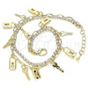 Oro Laminado Charm Anklet , Gold Filled Style key and Lock Design, with White Crystal, Polished, Golden Finish, 03.372.0011.10 (03 MM Thickness, 10 Inches Length)
