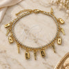 Oro Laminado Charm Anklet , Gold Filled Style key and Lock Design, with White Crystal, Polished, Golden Finish, 03.372.0011.10 (03 MM Thickness, 10 Inches Length)