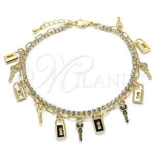 Gold Filled Anklet — Charm Anklet key and Lock Design with White — main product view — SKU 143318 | Oro Laminado tobillera — Charm Anklet key and Lock diseño with blanco — SKU 143318