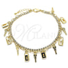 Oro Laminado Charm Anklet , Gold Filled Style key and Lock Design, with White Crystal, Polished, Golden Finish, 03.372.0011.10 (03 MM Thickness, 10 Inches Length)