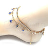 Oro Laminado Charm Anklet , Gold Filled Style Evil Eye and Paperclip Design, with White Crystal, Blue Resin Finish, Golden Finish, 03.372.0012.10 (03 MM Thickness, 10 Inches Length)