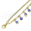 Oro Laminado Charm Anklet , Gold Filled Style Evil Eye and Paperclip Design, with White Crystal, Blue Resin Finish, Golden Finish, 03.372.0012.10 (03 MM Thickness, 10 Inches Length)