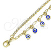Oro Laminado Charm Anklet , Gold Filled Style Evil Eye and Paperclip Design, with White Crystal, Blue Resin Finish, Golden Finish, 03.372.0012.10 (03 MM Thickness, 10 Inches Length)