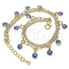 Oro Laminado Charm Anklet , Gold Filled Style Evil Eye and Paperclip Design, with White Crystal, Blue Resin Finish, Golden Finish, 03.372.0012.10 (03 MM Thickness, 10 Inches Length)