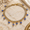 Oro Laminado Charm Anklet , Gold Filled Style Evil Eye and Paperclip Design, with White Crystal, Blue Resin Finish, Golden Finish, 03.372.0012.10 (03 MM Thickness, 10 Inches Length)