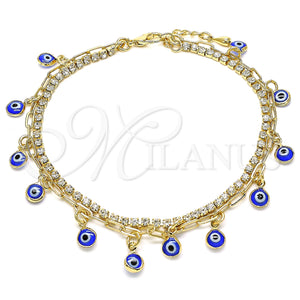 Gold Filled Anklet — Charm Anklet Evil Eye and Paperclip Design with — main product view — SKU 143320 | Oro Laminado tobillera — Charm Anklet Evil Eye and Paperclip diseño with — SKU 143320