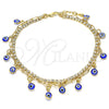 Oro Laminado Charm Anklet , Gold Filled Style Evil Eye and Paperclip Design, with White Crystal, Blue Resin Finish, Golden Finish, 03.372.0012.10 (03 MM Thickness, 10 Inches Length)