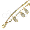 Oro Laminado Charm Anklet , Gold Filled Style Owl and Paperclip Design, with White Crystal, Polished, Golden Finish, 03.372.0013.10 (03 MM Thickness, 10 Inches Length)