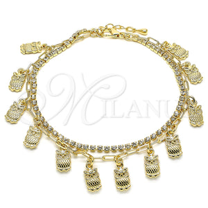 Gold Filled Anklet — Charm Anklet Owl and Paperclip Design with White — main product view — SKU 143322 | Oro Laminado tobillera — Charm Anklet Owl and Paperclip diseño with blanco — SKU 143322