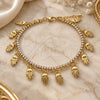 Oro Laminado Charm Anklet , Gold Filled Style Hand of God and Paperclip Design, with White Crystal, Polished, Golden Finish, 03.372.0014.10 (03 MM Thickness, 10 Inches Length)
