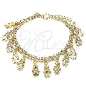 Gold Filled Bracelet — Charm Bracelet Little Girl and Paperclip Design with — main product view — SKU 143325 | Oro Laminado brazalete — Charm Bracelet Little Girl and Paperclip diseño with — SKU 143325