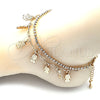 Oro Laminado Charm Anklet , Gold Filled Style Little Girl and Paperclip Design, with White Crystal, Polished, Golden Finish, 03.372.0016.10 (03 MM Thickness, 10 Inches Length)