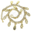 Oro Laminado Charm Anklet , Gold Filled Style Little Girl and Paperclip Design, with White Crystal, Polished, Golden Finish, 03.372.0016.10 (03 MM Thickness, 10 Inches Length)