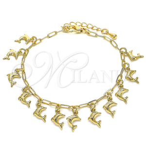 Gold Filled Bracelet — Charm Bracelet Dolphin and Paperclip Design Polished 03. — main product view — SKU 143327 | Oro Laminado brazalete — Charm Bracelet Dolphin and Paperclip diseño pulido 03. — SKU 143327