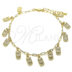 Gold Filled Anklet — Charm Anklet Owl and Paperclip Design Polished 03. — main product view — SKU 143338 | Oro Laminado tobillera — Charm Anklet Owl and Paperclip diseño pulido 03. — SKU 143338