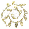 Oro Laminado Charm Anklet , Gold Filled Style Hand of God and Paperclip Design, Polished, Golden Finish, 03.372.0024.10 (03 MM Thickness, 10 Inches Length)