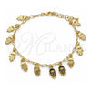 Oro Laminado Charm Anklet , Gold Filled Style Hand of God and Paperclip Design, Polished, Golden Finish, 03.372.0024.10 (03 MM Thickness, 10 Inches Length)