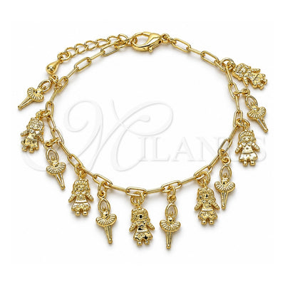 Oro Laminado Charm Bracelet, Gold Filled Style Little Girl and Paperclip Design, Polished, Golden Finish, 03.372.0026.08 (03 MM Thickness, 8 Inches Length)