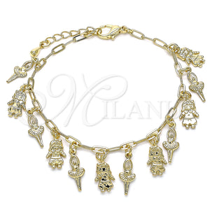 Gold Filled Bracelet — Charm Bracelet Little Girl and Paperclip Design Polished — main product view — SKU 143345 | Oro Laminado brazalete — Charm Bracelet Little Girl and Paperclip diseño pulido — SKU 143345