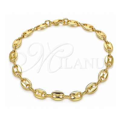 Oro Laminado Basic Anklet, Gold Filled Style Puff Mariner Design, Polished, Golden Finish, 04.326.0002.10 (08 MM Thickness, 10 Inches Length)