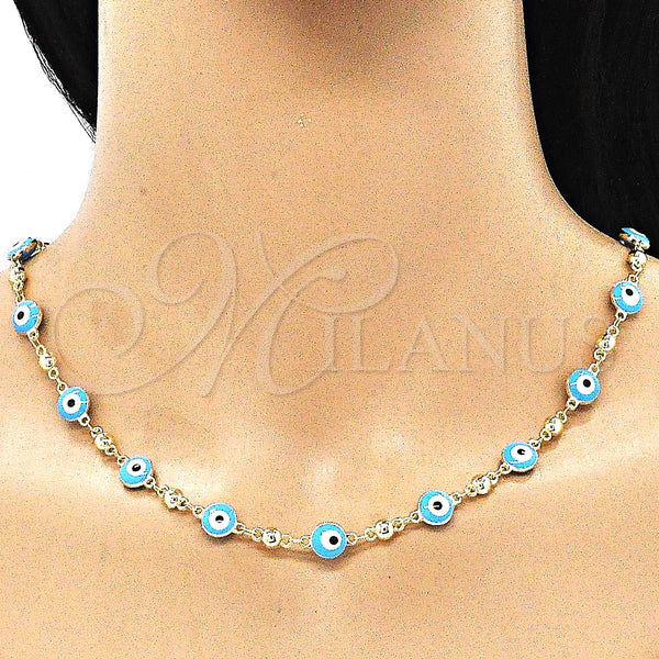 Gold Filled Bracelet — Necklace and Bracelet Evil Eye Design Turquoise Enamel — alternate product view — SKU 143351 | Oro Laminado brazalete — Necklace and Bracelet Evil Eye diseño Turquoise Enamel — SKU 143351