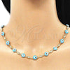 Oro Laminado Necklace and Bracelet, Gold Filled Style Evil Eye Design, Turquoise Enamel Finish, Golden Finish, 06.213.0008.3