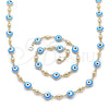Oro Laminado Necklace and Bracelet, Gold Filled Style Evil Eye Design, Turquoise Enamel Finish, Golden Finish, 06.213.0008.3