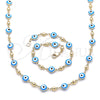 Oro Laminado Necklace and Bracelet, Gold Filled Style Evil Eye Design, Turquoise Enamel Finish, Golden Finish, 06.213.0008.3
