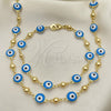 Oro Laminado Necklace and Bracelet, Gold Filled Style Evil Eye Design, Turquoise Enamel Finish, Golden Finish, 06.213.0008.3