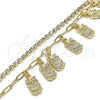 Oro Laminado Charm Bracelet, Gold Filled Style Owl and Paperclip Design, with White Crystal, Polished, Golden Finish, 03.372.0013.08 (03 MM Thickness, 8 Inches Length)