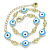 Oro Laminado Fancy Anklet, Gold Filled Style Evil Eye Design, Turquoise Enamel Finish, Golden Finish, 03.213.0018.4.10 (08 MM Thickness, 10 Inches Length)