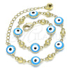 Oro Laminado Fancy Anklet, Gold Filled Style Evil Eye Design, Turquoise Enamel Finish, Golden Finish, 03.213.0018.4.10 (08 MM Thickness, 10 Inches Length)
