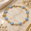 Oro Laminado Fancy Anklet, Gold Filled Style Evil Eye Design, Turquoise Enamel Finish, Golden Finish, 03.213.0018.4.10 (08 MM Thickness, 10 Inches Length)