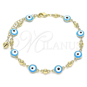 Gold Filled Anklet — Fancy Anklet Evil Eye Design Turquoise Enamel 03. — main product view — SKU 143353 | Oro Laminado tobillera — elegante Anklet Evil Eye diseño Turquoise Enamel 03. — SKU 143353