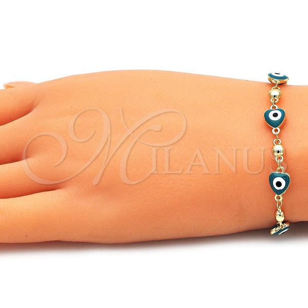 Gold Filled Bracelet — Fancy Bracelet Evil Eye and Heart Design Green — alternate product view — SKU 143355 | Oro Laminado brazalete — elegante Bracelet Evil Eye and corazón diseño Green — SKU 143355