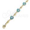 Oro Laminado Fancy Bracelet, Gold Filled Style Evil Eye and Heart Design, Green Enamel Finish, Golden Finish, 03.213.0037.5.08 (08 MM Thickness, 8 Inches Length)