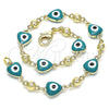 Oro Laminado Fancy Bracelet, Gold Filled Style Evil Eye and Heart Design, Green Enamel Finish, Golden Finish, 03.213.0037.5.08 (08 MM Thickness, 8 Inches Length)