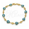 Oro Laminado Fancy Bracelet, Gold Filled Style Evil Eye and Heart Design, Green Enamel Finish, Golden Finish, 03.213.0037.5.08 (08 MM Thickness, 8 Inches Length)