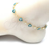 Oro Laminado Fancy Anklet, Gold Filled Style Evil Eye and Heart Design, Green Enamel Finish, Golden Finish, 03.213.0037.5.10 (08 MM Thickness, 10 Inches Length)