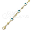 Oro Laminado Fancy Bracelet, Gold Filled Style Evil Eye Design, White Enamel Finish, Golden Finish, 03.213.0033.4.08 (06 MM Thickness, 8 Inches Length)
