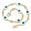 Oro Laminado Fancy Bracelet, Gold Filled Style Evil Eye Design, White Enamel Finish, Golden Finish, 03.213.0033.4.08 (06 MM Thickness, 8 Inches Length)