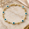 Oro Laminado Fancy Bracelet, Gold Filled Style Evil Eye Design, White Enamel Finish, Golden Finish, 03.213.0033.4.08 (06 MM Thickness, 8 Inches Length)